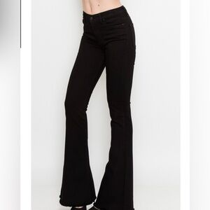 Letter To Juliet L.T.J NWT Bella Flare Jeans In Black High Rise Raw Hem 31 Boho